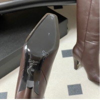 Cheap Price Saint Laurent Jill Heel High Boots 8cm in Calfskin Leather Dark Brown 1213019