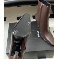 Durable Saint Laurent Jill Heel Booties 10cm in Calfskin Leather Dark Brown 1213024