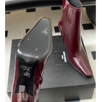 Shop Duplicate Saint Laurent Jill Heel Booties 10cm in Calfskin Leather Dark Burgundy 1213026