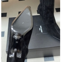 Grade Quality Saint Laurent Ashley Heel Booties 9.5cm in Suede Black 1213029