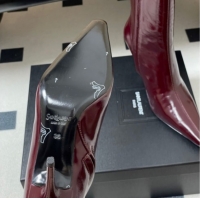 Most Popular Saint Laurent Ashley Heel Booties 9.5cm in Shiny Leather Burgundy 1213032