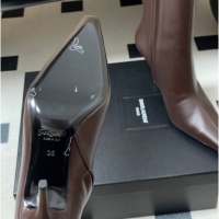 Luxury Discount Saint Laurent Ashley Heel Booties 9.5cm in Calfskin Leather Dark Brown 1213035