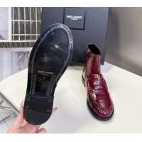 Big Discount Saint Laurent Le Flat Booties in Eel Embossed Leather Red YSL121301 1213037