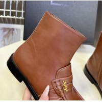 Sumptuous Saint Laurent Le Flat Booties in Calfskin Leather Brown YSL121301 1213041