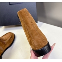 Duplicate Saint Laurent Le Flat Booties in Suede Light Brown YSL121301 1213043