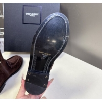 Good Quality Saint Laurent Le Flat Booties in Suede Dark Brown YSL121301 1213044