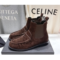 Best Price Saint Laurent Le Flat Chelsea Booties in Suede Dark Brown YSL121302 1213047