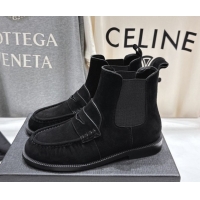 Perfect Saint Laurent Le Flat Chelsea Booties in Suede Black YSL121302 1213048