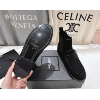 Perfect Saint Laurent Le Flat Chelsea Booties in Suede Black YSL121302 1213048
