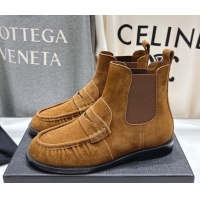 Purchase Saint Laurent Le Flat Chelsea Booties in Suede Brown Yellow YSL121302 1213049
