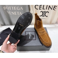 Purchase Saint Laurent Le Flat Chelsea Booties in Suede Brown Yellow YSL121302 1213049