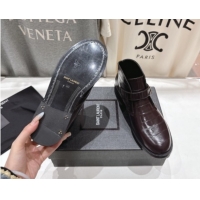 Best Grade Saint Laurent Flat Chelsea Booties in Embossed Leather Dark Brown YSL121303 1213050