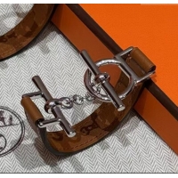 Unique Grade Hermes Croisiere Simple Tour bracelet in Chaine d'Ancre and Leather HS010401 Brown/Silver 2025