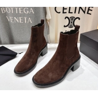 Unique Style Saint Laurent Vincent Heel Chelsea Booties 6cm in Suede Dark Brown 1213055