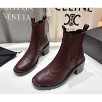 Luxury Saint Laurent Vincent Heel Chelsea Booties 6cm in Perforated Calfskin Leather Dark Burgundy 1213057