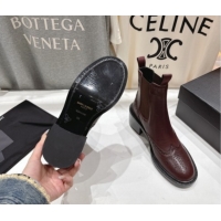 Luxury Saint Laurent Vincent Heel Chelsea Booties 6cm in Perforated Calfskin Leather Dark Burgundy 1213057