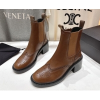 Popular Style Saint Laurent Vincent Heel Chelsea Booties 6cm in Perforated Calfskin Leather Brown 1213058