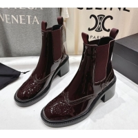 Good Product Saint Laurent Vincent Heel Chelsea Booties 6cm in Perforated Patent Leather Dark Burgundy 1213059