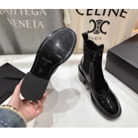 Grade Saint Laurent Vincent Heel Chelsea Booties 6cm in Perforated Patent Leather Black 1213060