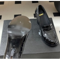 Hot Style Saint Laurent Le Loafer High Heel Pumps 10cm Eel Embossed Leather Black 1213062
