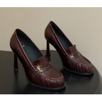 Sophisticated Saint Laurent Le Loafer High Heel Pumps 10cm Eel Embossed Leather Dark Burgundy 1213063
