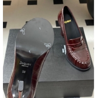 Sophisticated Saint Laurent Le Loafer High Heel Pumps 10cm Eel Embossed Leather Dark Burgundy 1213063