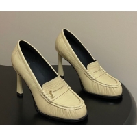 Duplicate Saint Laurent Le Loafer High Heel Pumps 10cm Eel Embossed Leather Yellow 1213064