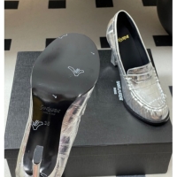 Good Quality Saint Laurent Le Loafer High Heel Pumps 10cm Eel Embossed Leather Silver 1213065