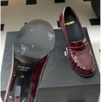 Good Quality Saint Laurent Le Loafer High Heel Pumps 10cm in Oil Leather Dark Burgundy 1213067
