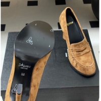 Buy Luxury Saint Laurent Le Loafer High Heel Pumps 10cm in Suede Brown 1213069