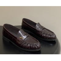 Best Grade Saint Laurent Le Loafers Penny Slippers in Eel Embossed Leather Chocolate Brown 1215002