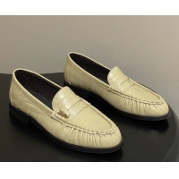 Stylish Saint Laurent Le Loafers Penny Slippers in Eel Embossed Leather Yellow 1215003