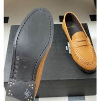 Leisure Saint Laurent Le Loafers Penny Slippers in Calf Leather Brown Yellow 1215006