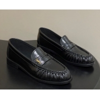 Unique Style Saint Laurent Le Loafers Penny Slippers in Oil Leather Black/Gold 1215007
