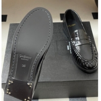 Unique Style Saint Laurent Le Loafers Penny Slippers in Oil Leather Black/Gold 1215007