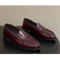 Best Price Saint Laurent Le Loafers Penny Slippers in Oil Leather Dark Burgundy 1215008
