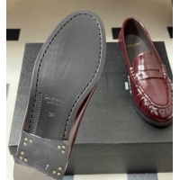 Best Price Saint Laurent Le Loafers Penny Slippers in Oil Leather Dark Burgundy 1215008