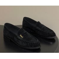 Purchase Saint Laurent Le Loafers Penny Slippers in Suede Black/Gold 1215010