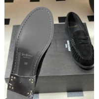 Purchase Saint Laurent Le Loafers Penny Slippers in Suede Black/Gold 1215010