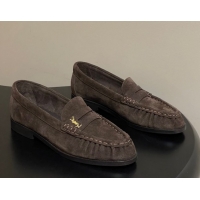 Good Product Saint Laurent Le Loafers Penny Slippers in Suede Deep Brown 1215011