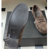 Good Product Saint Laurent Le Loafers Penny Slippers in Suede Deep Brown 1215011