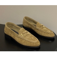 Most Popular Saint Laurent Le Loafers Penny Slippers in Suede Beige Yellow 1215013