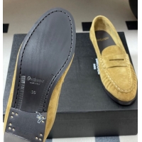 Most Popular Saint Laurent Le Loafers Penny Slippers in Suede Beige Yellow 1215013