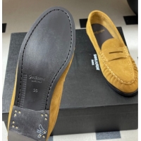 Luxurious Saint Laurent Le Loafers Penny Slippers in Suede Yellow 1215014