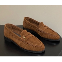 Best Price Saint Laurent Le Loafers Penny Slippers in Suede Brown 1215015