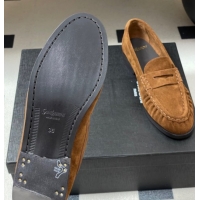 Best Price Saint Laurent Le Loafers Penny Slippers in Suede Brown 1215015