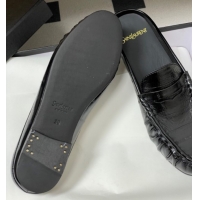 Good Quality Saint Laurent Le Loafer Mules in Eel Embossed Leather Black/Gold 1215016