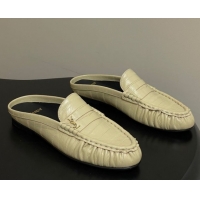 Shop Duplicate Saint Laurent Le Loafer Mules in Eel Embossed Leather Yellow 1215017