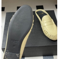 Shop Duplicate Saint Laurent Le Loafer Mules in Eel Embossed Leather Yellow 1215017