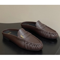 Good Quality Saint Laurent Le Loafer Mules in Calf Leather Chocolate Brown 1215018